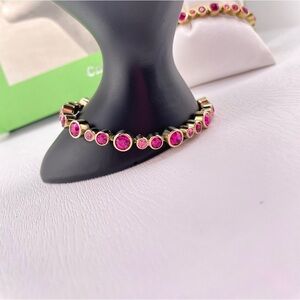 Pink Tennis Bracelet, Pink Crystal Gold Plated Tennis Bracelet